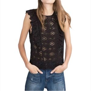 Zara Woman Black Lace Ruffle Blouse Top Size XS